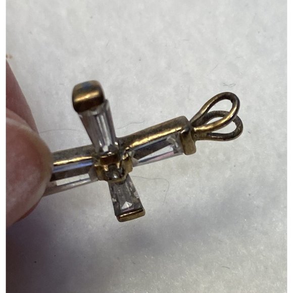 Gold Tone Clear Beveled Crystal Cross Pendant Necklace 925..........133 - Picture 9 of 10